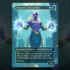 Thrasios, Triton Hero - MTG Proxy Card - Commander Deck, EDH - Merfolk Wizard - Partner - Full Art