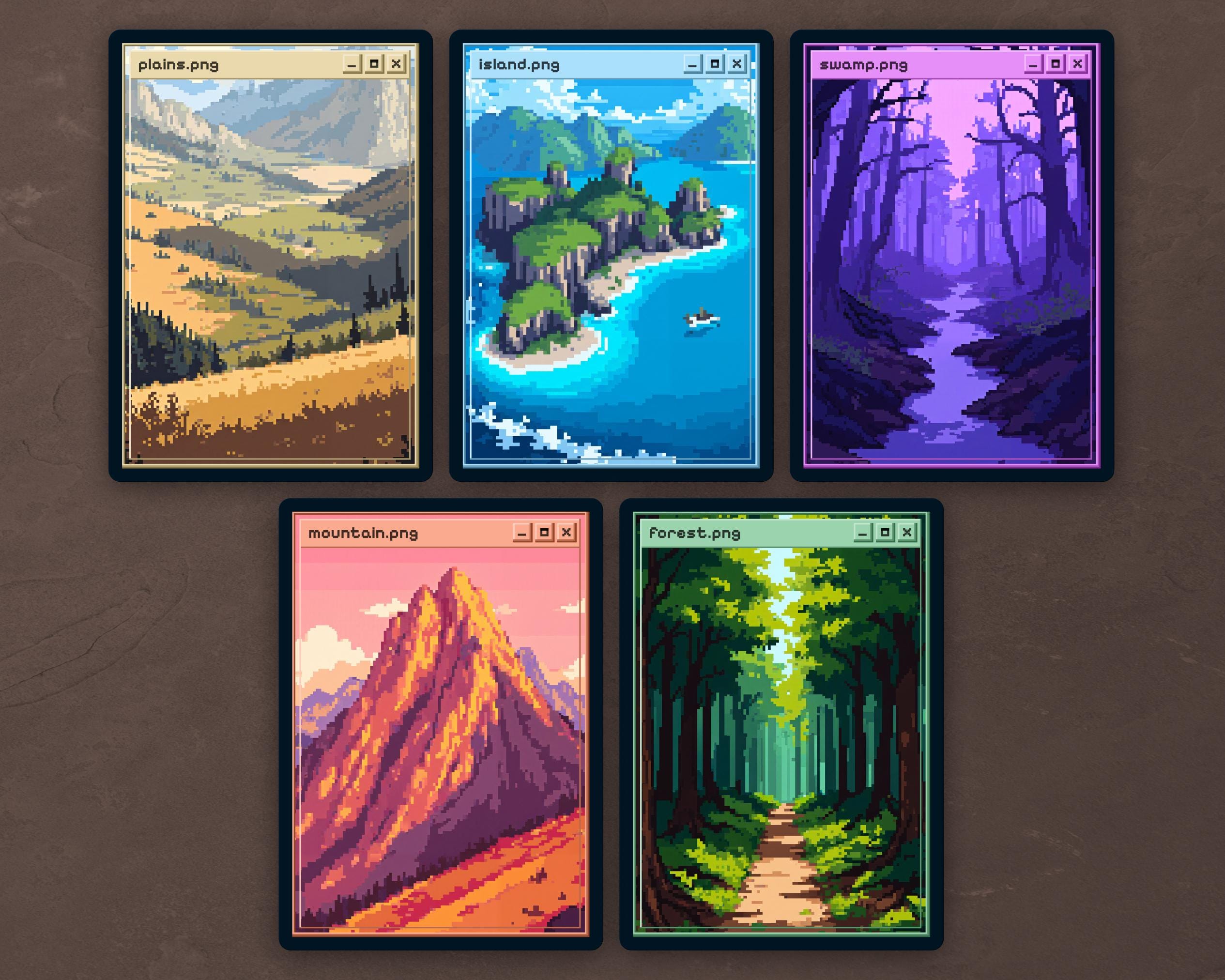 Custom Pixel Art Basic Lands Proxy Set – 5 High-quality