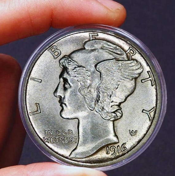 1916年 S マーキュリーダイム 米国記念コレクターコイン 歴史的