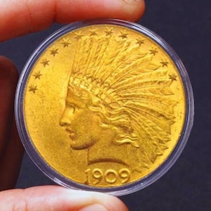 Monedas conmemorativas coleccionables de EE. UU. de 10 dólares con cabeza india bañadas en oro de 1909: tesoros antiguos y vintage, ideales para coleccionistas.