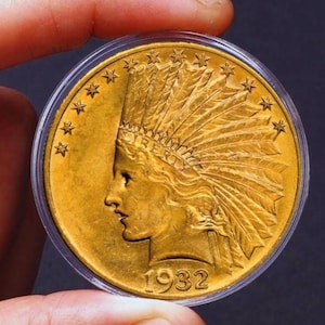 1932 10 Dollar Indian Head Gold Plated Collectible U.S. Commemorative Coins – Antique and Vintage Treasures Perfect for Collectors