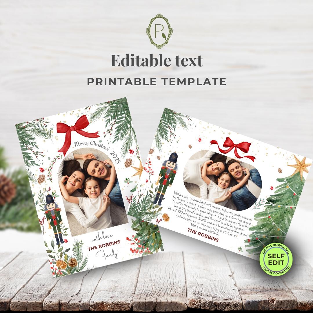 Editable Christmas Card Printable Digital Download Watercolor Custom ...