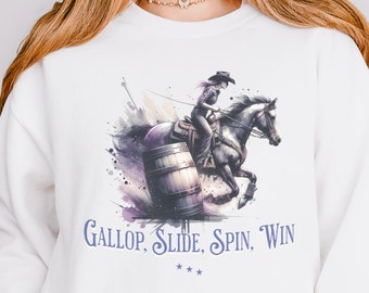 Felpa da cowgirl con scritta "Barrel Racing": regalo per gli amanti dei cavalli da rodeo equestre