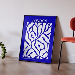 Impressão do mercado de flores em Londres, pôster de parede do mercado de flores, arte de parede em Londres, arte de parede azul, arte de parede moderna, ilustração floral