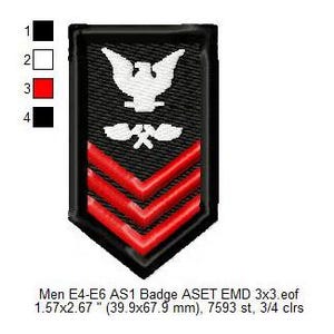 May include: Black and red embroidered patch with a white eagle and crossed anchors design. The patch has three red chevrons and a black border. The patch measures 1.57 x 2.67 inches.