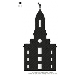 Cedar City Utah LDS Temple Silhouette Machine Embroidery Digitized Design Files