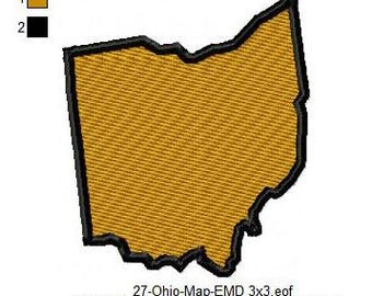 Ohio State Map Machine Embroidery Digitized Design Files | Dst | Pes | Hus | Vp3 | Vip | XXX | Jef | Exp