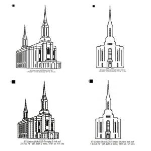 May include: Black and white line art illustrations of the Lindon Utah LDS Temple. The images show the temple from different angles and include the file name and dimensions of each image.
