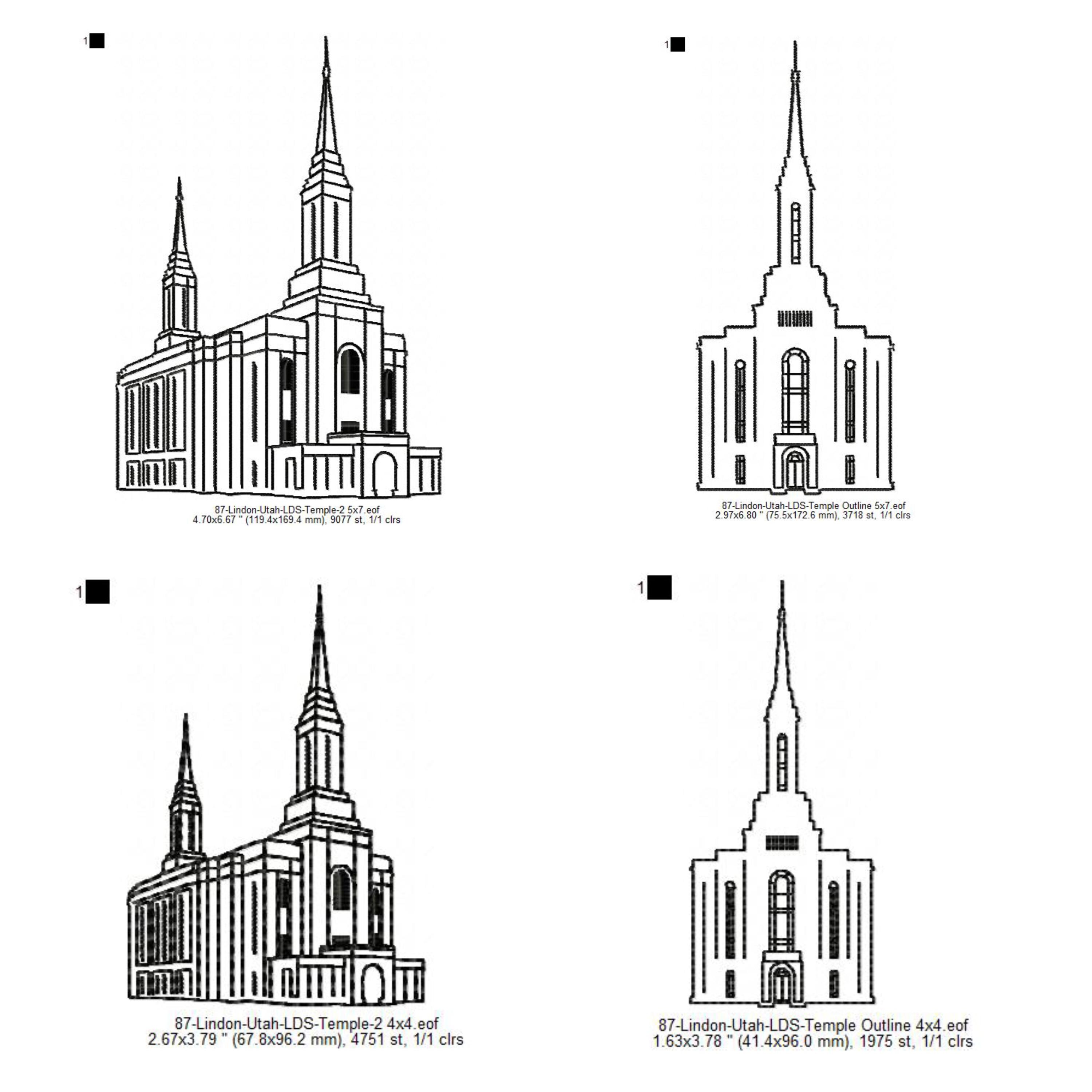 Lindon Utah LDS Temple Outline Machine Embroidery Digitized Design Files | Dst | Pes | Hus | Vp3 | Vip | jef | XXX | Exp