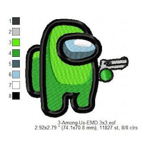 Among Us Character With Pistol Machine Embroidery Digitized Design Files | Dst | Pes | Hus | Vp3 | Vip | XXX | Jef | Exp