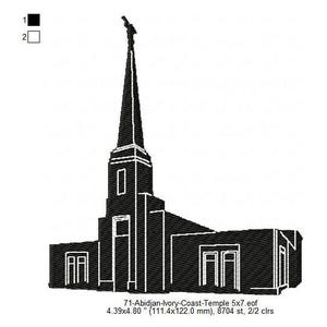 Abidjan Ivory Coast LDS Temple Silhouette Machine Embroidery Digitized Design Files
