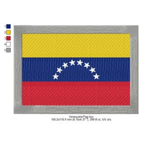 Venezuela Flag Venezuelan World National Flags Machine Embroidery Digitized Design Files | Dst | Pes | Hus | Vp3 | Vip | XXX | Jef | Exp