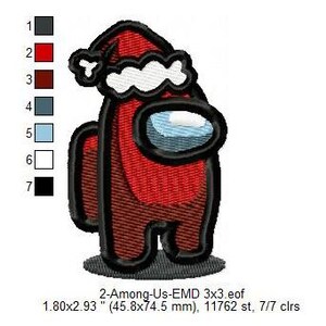 Among Us Christmas Santa Claus Game Character Machine Embroidery Digitized Design Files | Dst | Pes | Hus | Vp3 | Vip | XXX | Jef | Exp