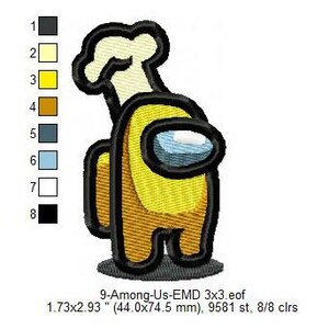 Chef Among Us Character Machine Embroidery Digitized Design Files | Dst | Pes | Hus | Vp3 | Vip | XXX | Jef | Exp