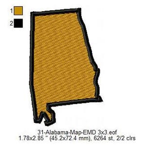 Alabama State Map Maschinenstickerei digitalisierte Designdateien