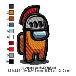 Gladiator Among Us Character Machine Embroidery Digitized Design Files | Dst | Pes | Hus | Vp3 | Vip | XXX | Jef | Exp