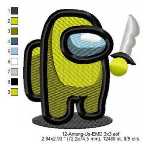 Robber Among Us Character Knife Machine Embroidery Digitized Design Files | Dst | Pes | Hus | Vp3 | Vip | XXX | Jef | Exp