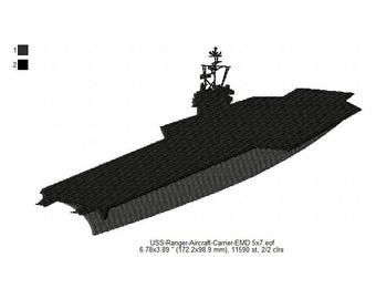 USS Ranger CV-4 Aircraft Carrier Ship Silhouette Machine Embroidery Digitized Design Files