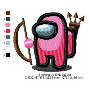 Archer Among Us Character Machine Embroidery Digitized Design Files | Dst | Pes | Hus | Vp3 | Vip | XXX | Jef | Exp