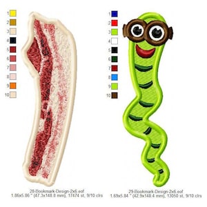 Bacon Bookworm Book Lover Gifts Bookmark Patch Machine Embroidery Digitized Design Files / Dst / Pes / Hus / Vp3 / XXX / Jef / Exp