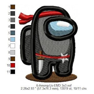 Ninja Among Us Character Machine Embroidery Digitized Design Files | Dst | Pes | Hus | Vp3 | Vip | XXX | Jef | Exp
