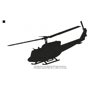 Puede incluir: Silueta negra de un helicóptero Bell UH-1N Twin Huey de la Fuerza Aérea de los Estados Unidos. 28-USA-Air-Force-Bell-UH-1N-Twin-Huey.hus 172,3x94,0 mm (6,78x3,70 "), 7955 st, 1/1 clrs