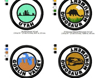 Dinosaur Goblin Valley Utah National Park Badges Patches Set Machine Embroidery Digitized Design Files | Dst | Pes | Hus | Vip | Vp3 | Exp