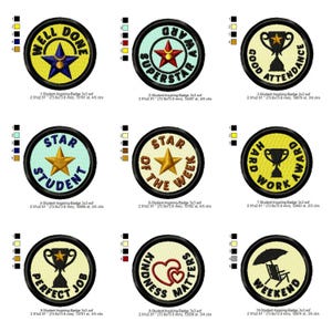 Student Inspiring Badges Well Done Star Student Superstar Award Good Attendance Star Of The Week Weekend Patches Machine Embroidery Files