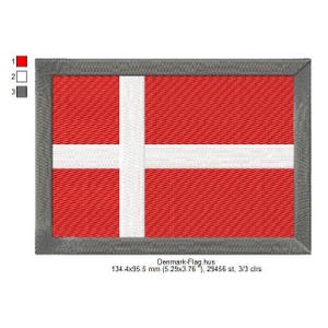 Denmark Flag Danish World National Flags Machine Embroidery Digitized Design Files | Dst | Pes | Hus | Vp3 | Vip | Jef | XXX | Exp