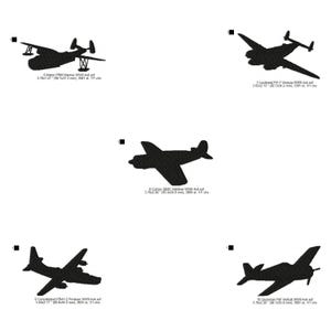 Martin PBM Mariner, Lockheed PV-1 Ventura, Curtiss SB2C Helldiver, Consolidated PB4Y-2 Privateer, Grumman F6F Hellcat WWII-borduurbestanden