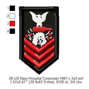 Naszywka z insygniami HM1 podoficera marynarki wojennej USA, haft maszynowy, pliki z cyfrowymi wzorami | Dst Pes Hus Vp3 Vip XXX Jef Exp