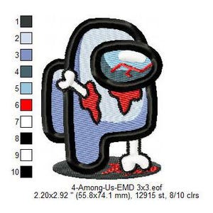Among Us Zombie Character Machine Embroidery Digitized Design Files | Dst | Pes | Hus | Vp3 | Vip | XXX | Jef | Exp