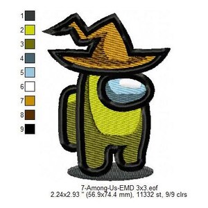 Cow Boy Hunter Wizard Among Us Machine Embroidery Digitized Design Files | Dst | Pes | Hus | Vp3 | Vip | XXX | Jef | Exp