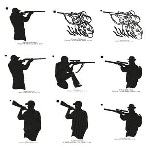 May include: A collection of black silhouette designs depicting hunters aiming rifles. The images vary in pose and detail, with some figures kneeling or wearing hats. The designs are suitable for embroidery or graphic design projects.