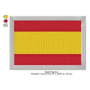 Spain Spanish Flag World National Flags Machine Embroidery Digitized Design Files | Dst | Pes | Hus | Vp3 | Vip |Jef