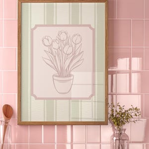 Vintage Tulip Print, Green and Pink Wall Art, Printable Art, Floral Art Print, Home Decor, Digital Download, Feminine Wall Art image 5