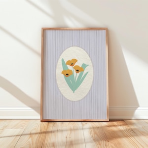 Vintage California Poppy Illustration Print, Digital Downloadable Wall Art, Trendy Decor, California State Flower, California Poppy