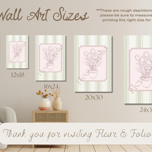 Vintage Tulip Print, Green and Pink Wall Art, Printable Art, Floral Art Print, Home Decor, Digital Download, Feminine Wall Art image 7
