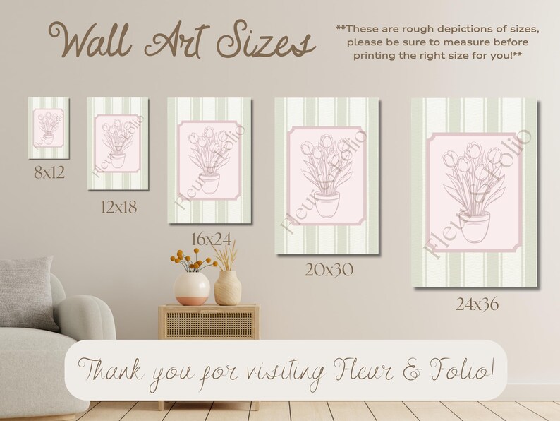 Vintage Tulip Print, Green and Pink Wall Art, Printable Art, Floral Art Print, Home Decor, Digital Download, Feminine Wall Art image 7