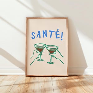 Santé - Cheers Digital Print, Espresso Martini, Minimalist deocr, Apartment Decor, Bar Decor, Gift Idea Dorm Room Decor, Bar Cart Art Print