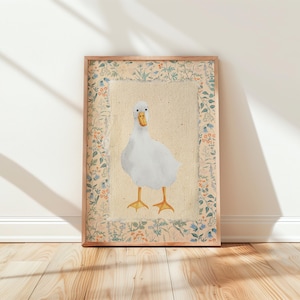 Vintage Duck Print, Digital Downloadable Wall Art, Nursery Art, Abstract Vintage Painting, Cottagecore Decor, Printable Wall Art