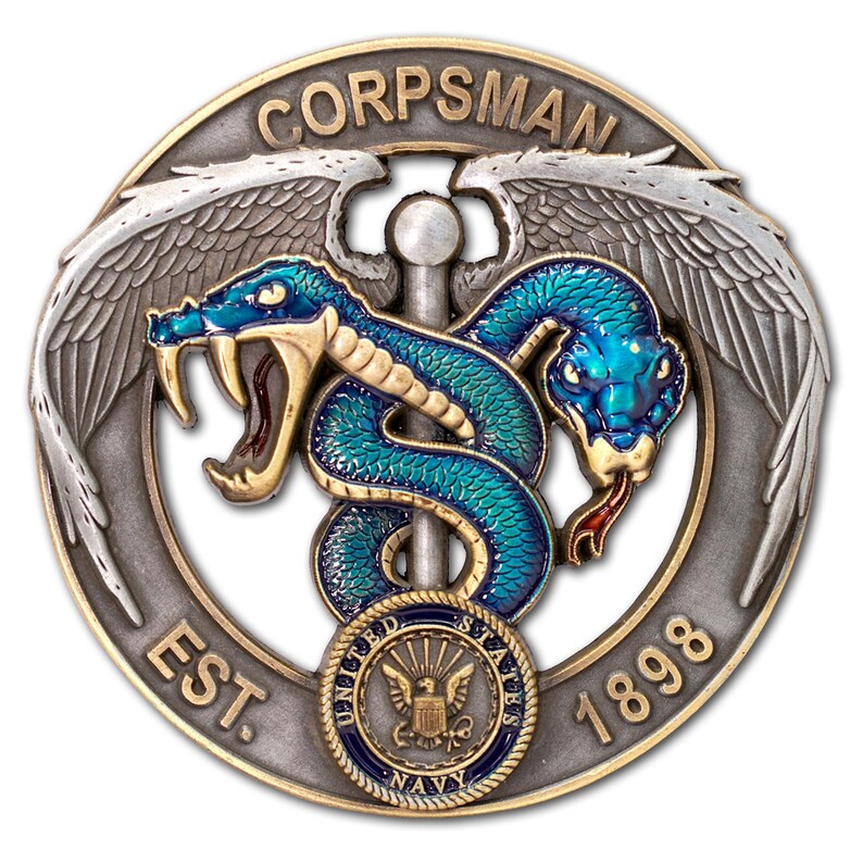 US Navy Corpsman Devil Doc Green Blue Caduceus Flip Collectible ...