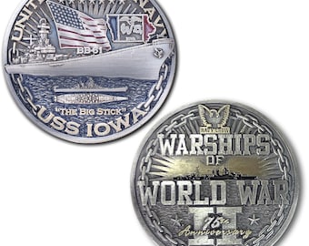 USS Iowa BB-61 Battleship US Navy Warships of World War 2 Collectible Challenge Coin