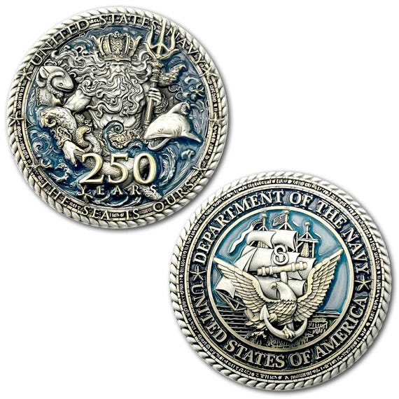 US Navy 250th Anniversary Birthday King Neptune Veteran Limited Edition Collectible Challenge Coin