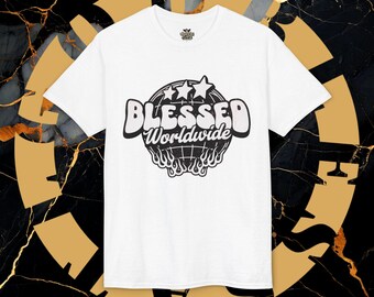 Blessed Worldwide T-shirt met wereldbol | vintage vlamlogo