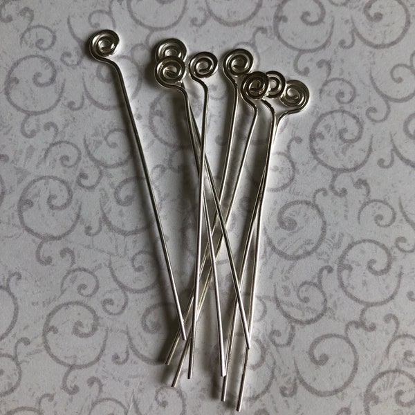 INVENTORY REDUCTION — 8 Sterling Silver 2” Organic Swirl Head Pins 20 gauge