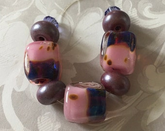 INVENTORY REDUCTION — Handmade Artisan Lampwork Boro Cube Beads with Matching Spacers