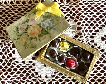 Miniature Chocolate Box, 1:12 Scale Vintage Dollhouse Candy