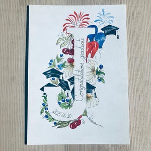 Iniciales en acuarela pintadas a mano – Monograma de graduación personalizado – Regalo personalizado único – Recuerdo inspirado en la naturaleza