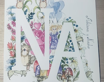 Personalized Watercolor Initial Art, Nursery Decor, Original Painting